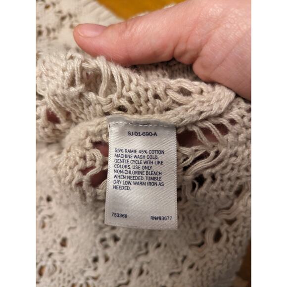 St Johns Bay Crochet Cardigan 3X Beige Babydoll Sweater Fisherman Short Sleeve - Picture 9 of 10